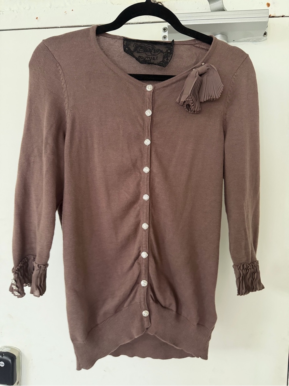 Pleated Tassel Accent Cardigan - Taupe